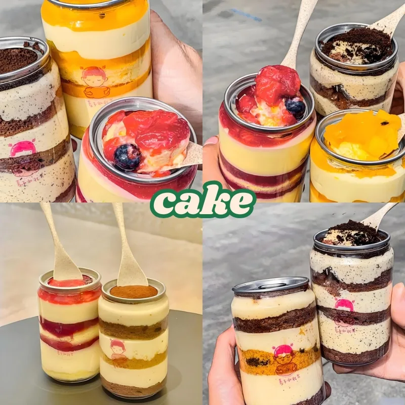 Clear mono-material PET cake can, recyclable and food-grade